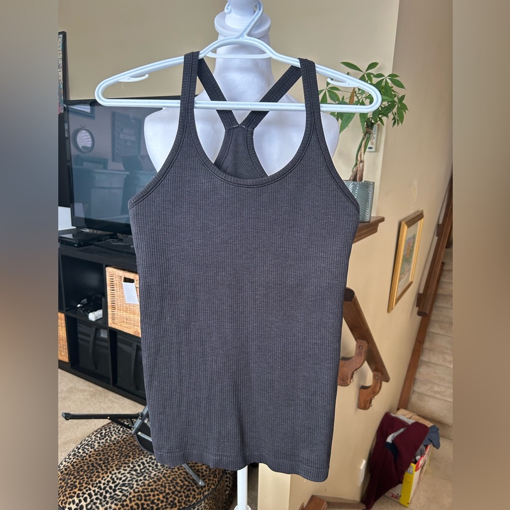 lululemon athletica Ebb Black Racer Tank Top with built in Bra